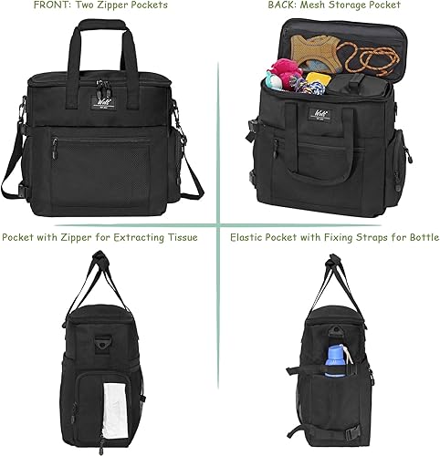 Miniatura 5 de WOLT Bolsa de viaje para perros para viajes y suministros con 2 cuencos plegables, 2 contenedores de alimentos, 1 tapete individual, color negro