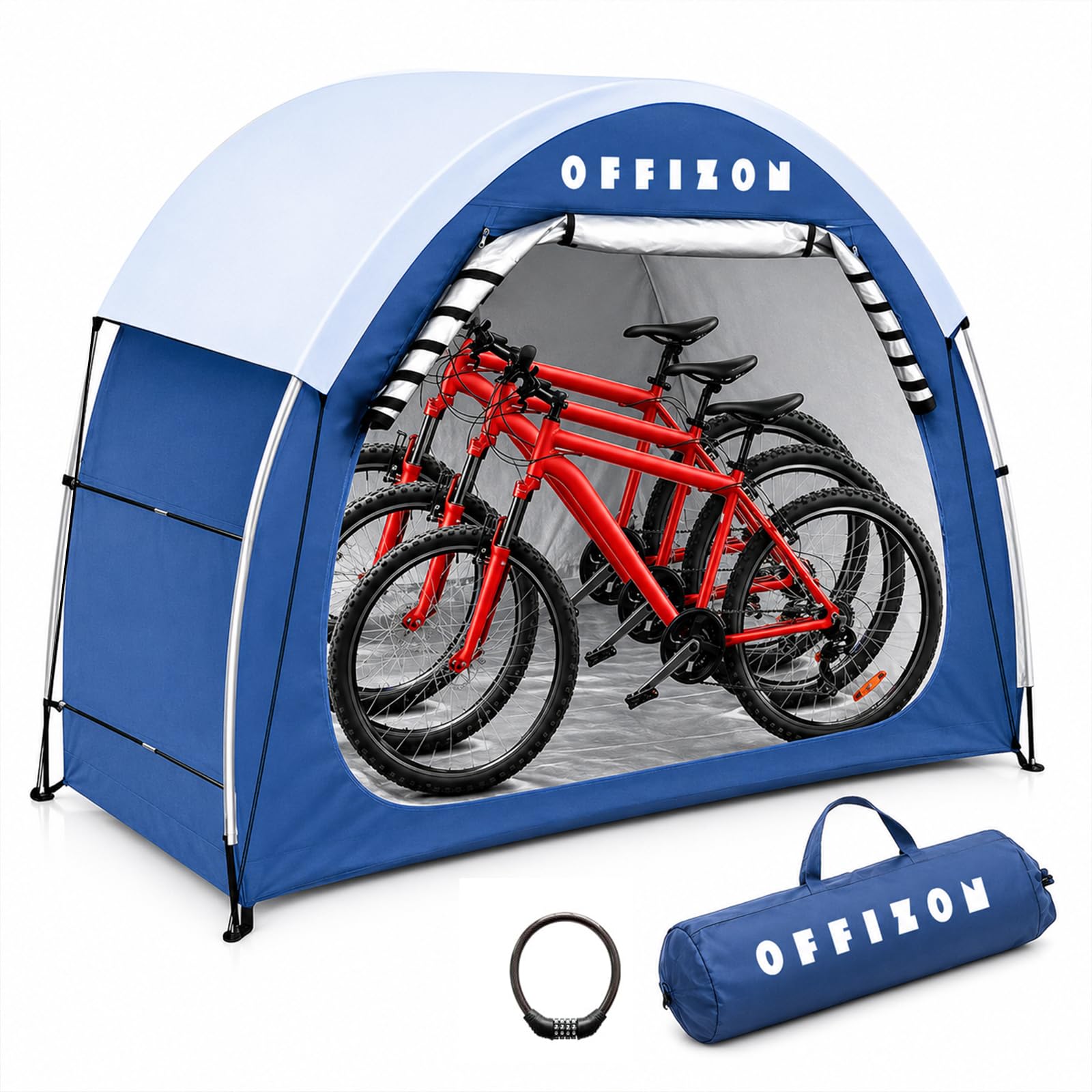 Offizon Outdoor Bike Storage Shed Tent, Bike Covers, 210D Oxford Fabric Waterproof Bike Tent for 2-5 Bikes - Portable Bicycle Shed for All-Weather Protection (Royal Blue)