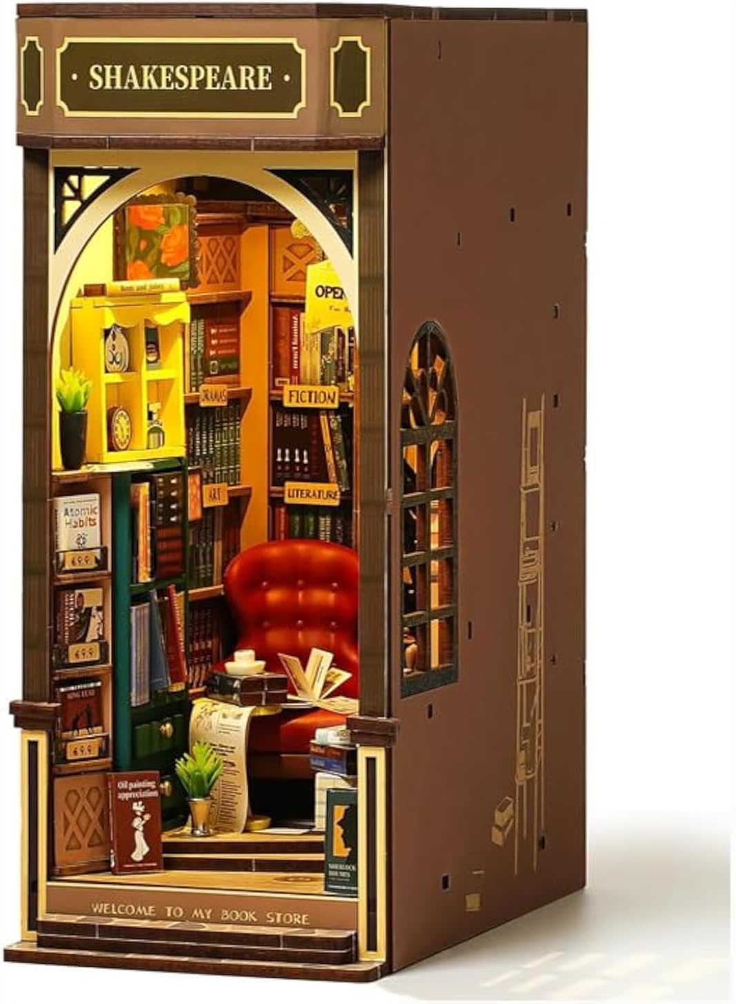 DIY Book Nook Kit 3D Wooden Puzzles Dollhouse Booknook Library Tiny House Bookshelf Decor Miniature House Kit for Adults, Teens and Beginners Gifts for Family, Friends