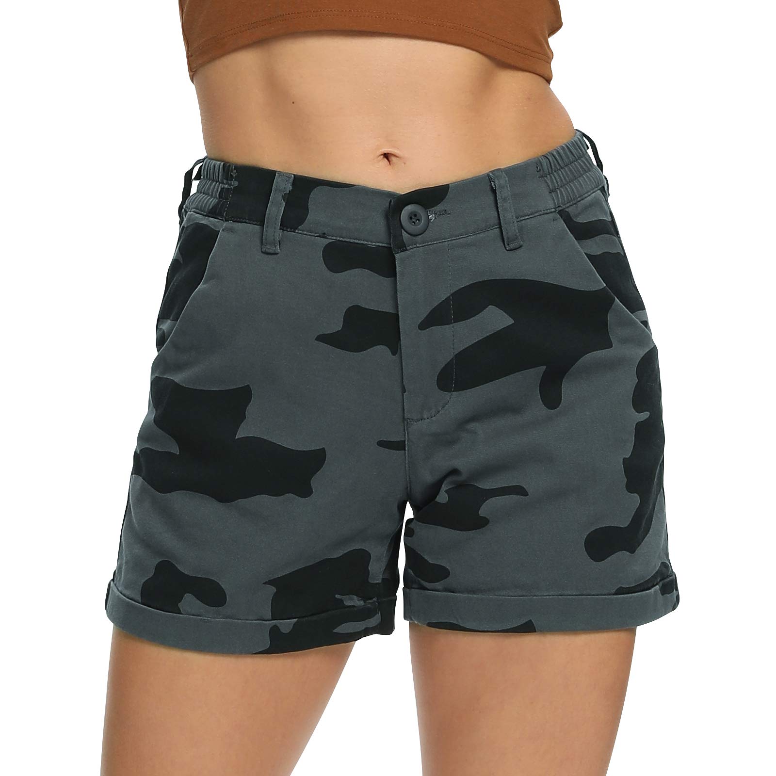 Aeslech Short Femme Décontractés pour Femmes avec Poches Élastiques Taille Camouflage D'été