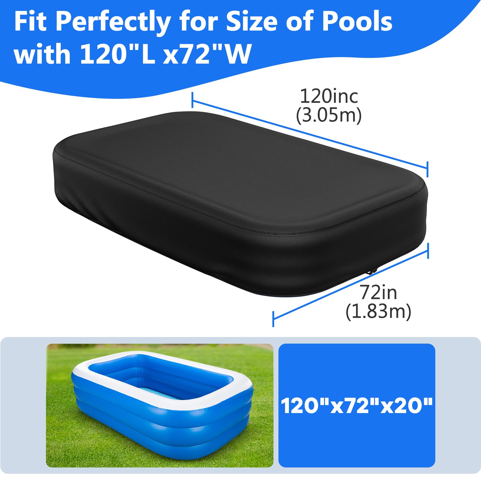 Bache Rectangulaire pour Piscines Gonflables | Avec Bande Élastique Intégrée Et Boucle Supplémentaire, Housse Rectangulaire Pour Piscines Hors-sol