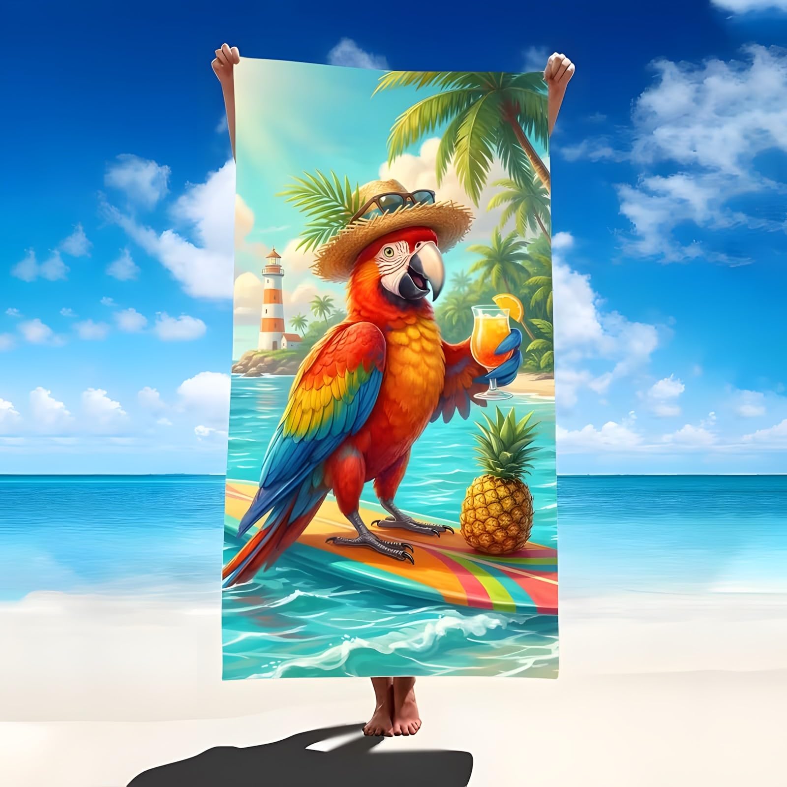 YZQGLHP Parrot Microfibre Beach Towel Pineapples Beach Bath Towel Quick Drying, Lightweight, Sand-Free, Durable, for Pool, Gym, Camping, Travel Towel 70x130cm
