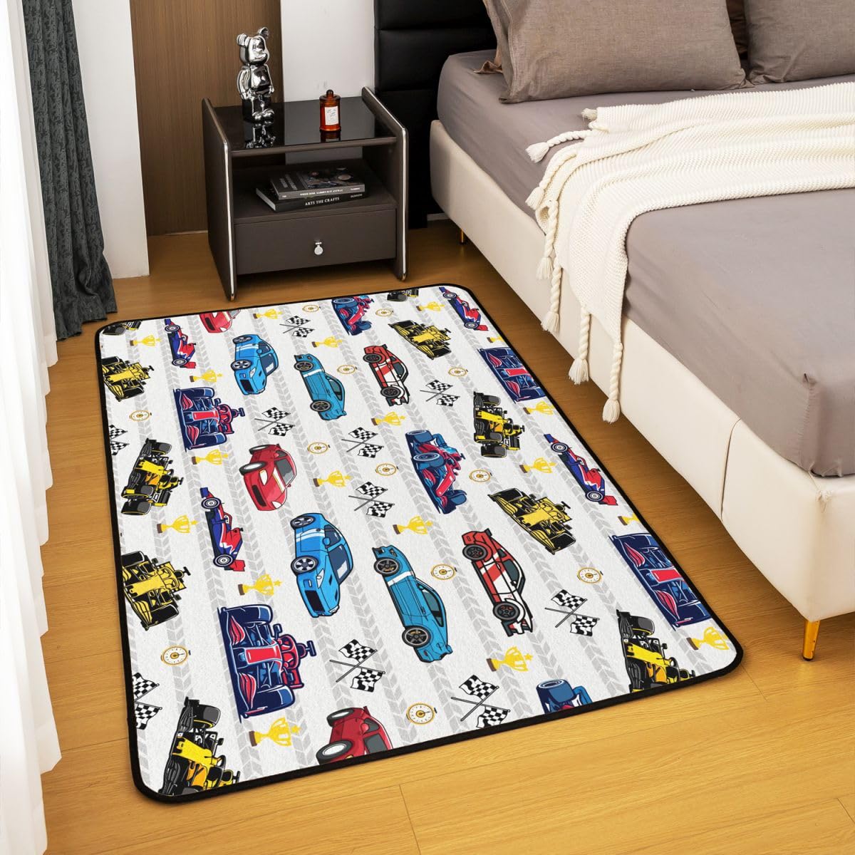 Tapis de salon, voiture de course, 150 x 200 cm, voiture de sport, chambre à coucher, pour garçons et filles, thème sports extrêmes, bleu, rouge, jaune, décoration d'intérieur
