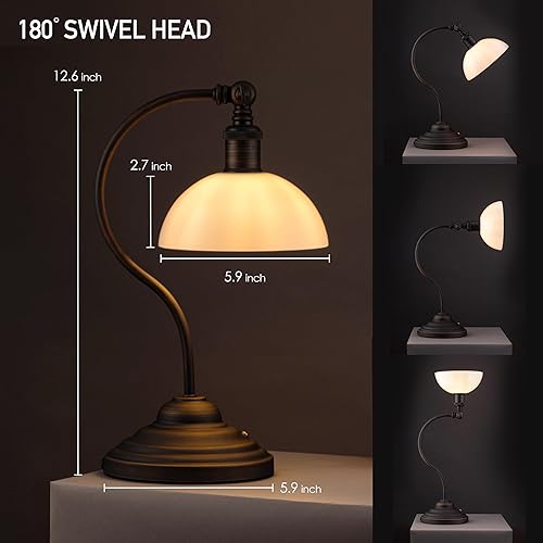 Miniatura 4 de O'Bright Bankers - Lámpara de mesa LED inalámbrica, funciona con pilas, recargable, atenuación de 3 niveles, carga universal USB-C, cabezal