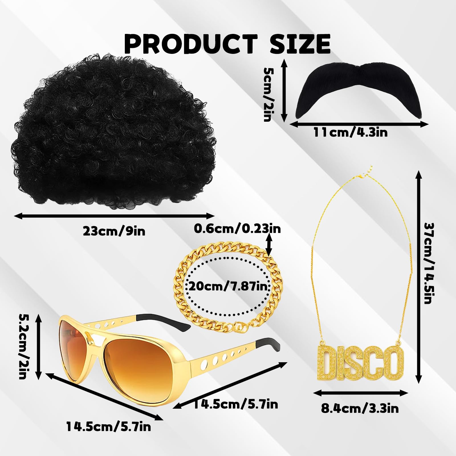 YTLSDHF 70s/80s Fancy Dress Men, 5-Piece Disco Hippie Costume Set including Afro Wig,70s Fancy Dress Mens - Image 2