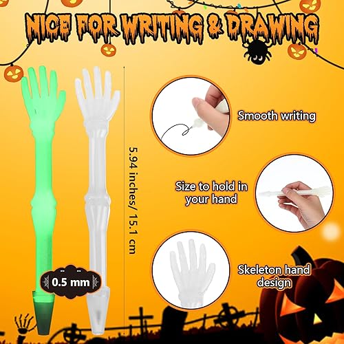 Miniatura 2 de Seajan 120 bolígrafos de Halloween que brillan en la oscuridad con huesos de calavera novedosos bolígrafos de enfermería creativos para niños,