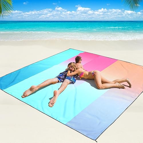Miniatura 19 de Manta de playa impermeable a prueba de arena tapete de playa 79" X 83"/10'x9' para 2-8 adultos, de secado rápido, tapete de picnic al aire libre,