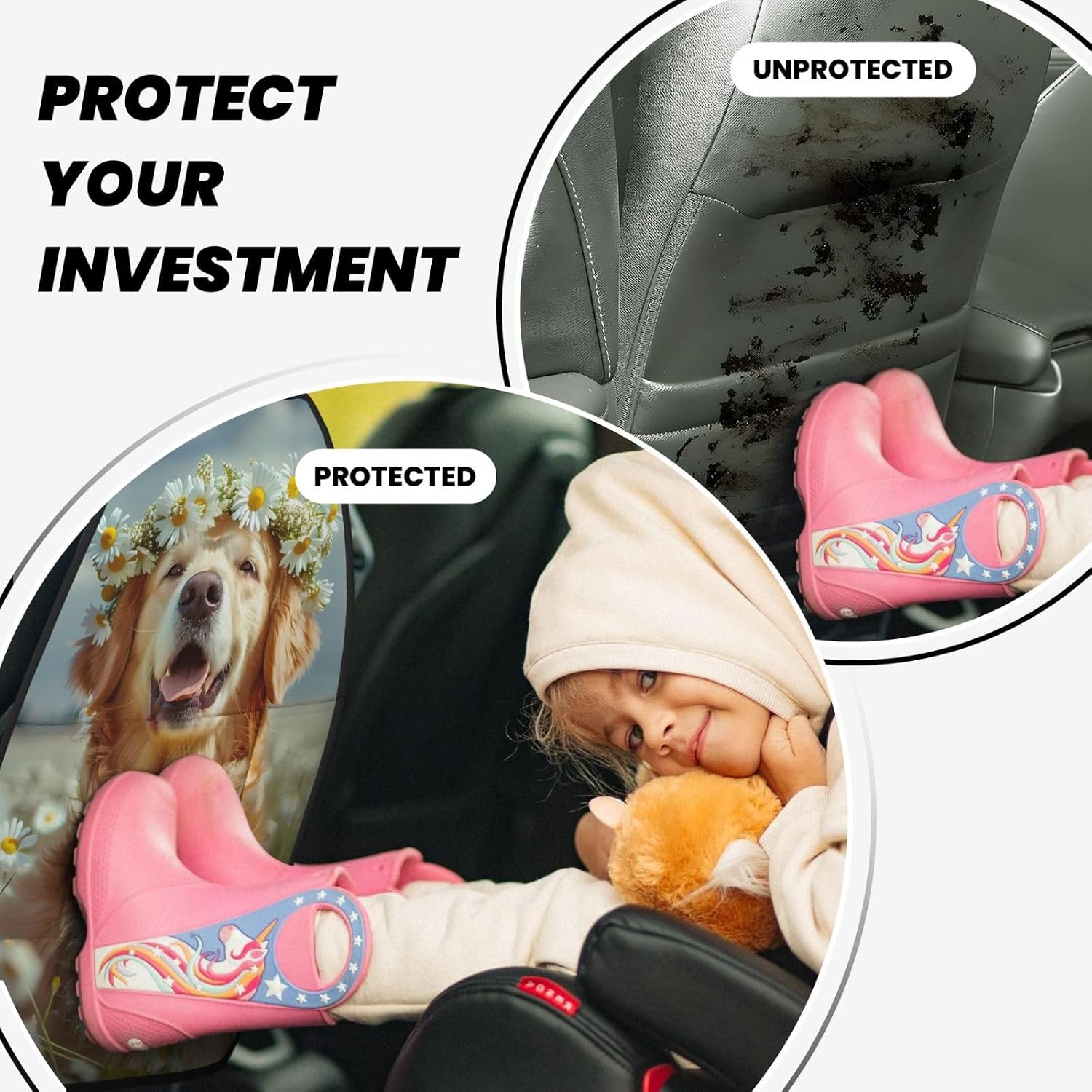 Car Seat Back Kick Protector 2 Pack 18.5x26.4 Inch, Dog Stars Anti-Kick Pad, Waterproof Oxford Fabric Large Rear Seat Cover for Kids Pets Fits SUV Jeep Truck Sedan