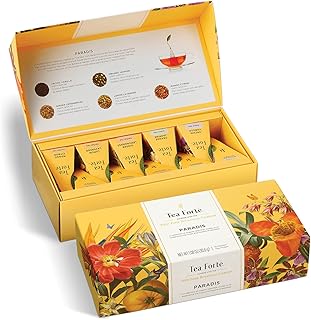 Paradis Petite Presentation Box Tea Gift Set Sampler, 10 Count, 2 of Each Variety Individually Wrapped Handcrafted Pyramid Infuser Bags