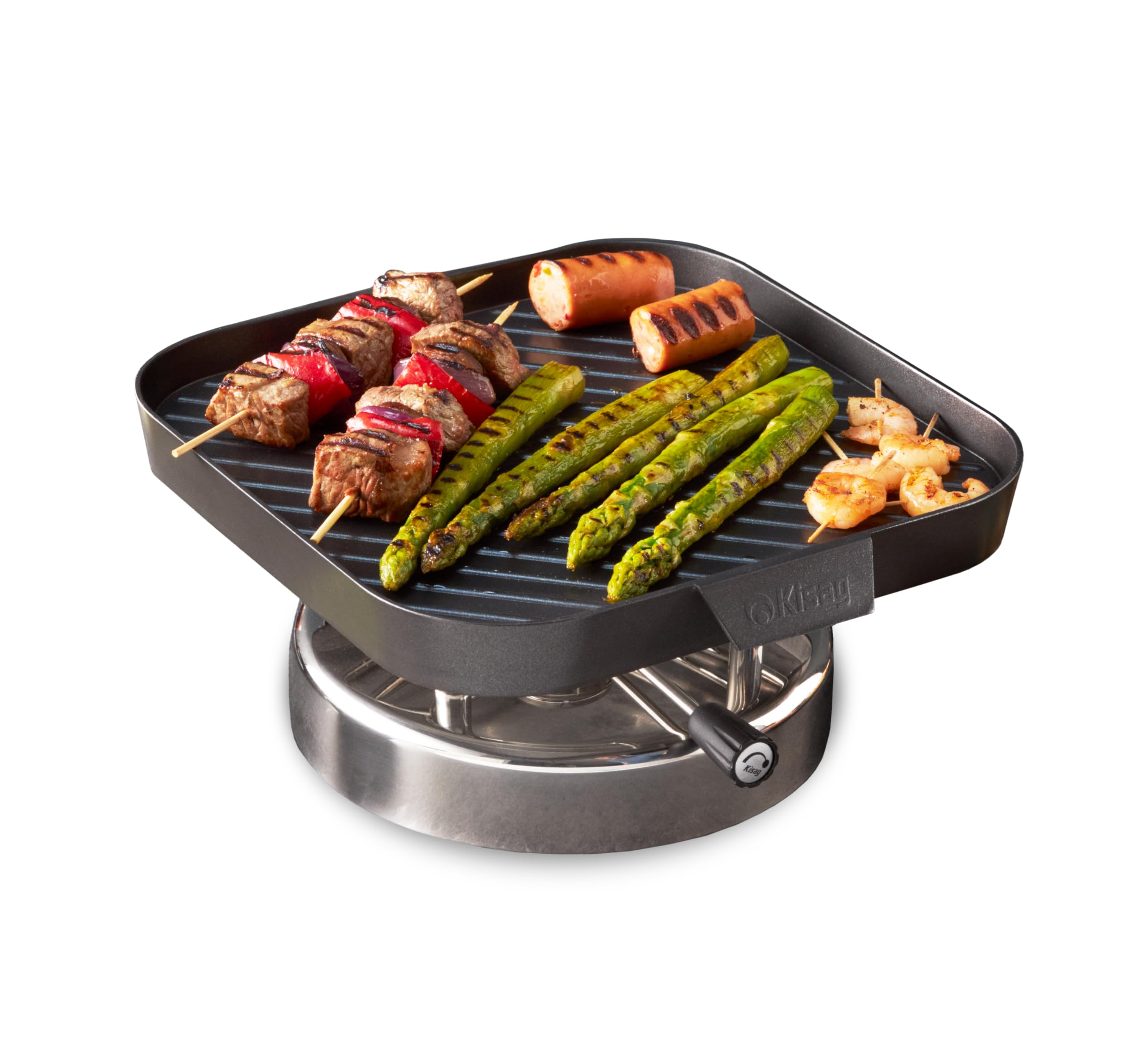 Kisag Grillplatte QUADRO 25×25 cm, Antihaft‑Aluminium Grill Platte mit ILAG® 2‑lagiger Beschichtung, für Rechaud LongFire, indoor & outdoor, fettarm braten von Fleisch, Fisch & Gemüse