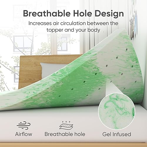 Miniatura 5 de BedsPick Cubrecolchón de espuma viscoelástica de 3 pulgadas, tamaño individual XL, con infusión de gel para dormitorio universitario, cama tamaño