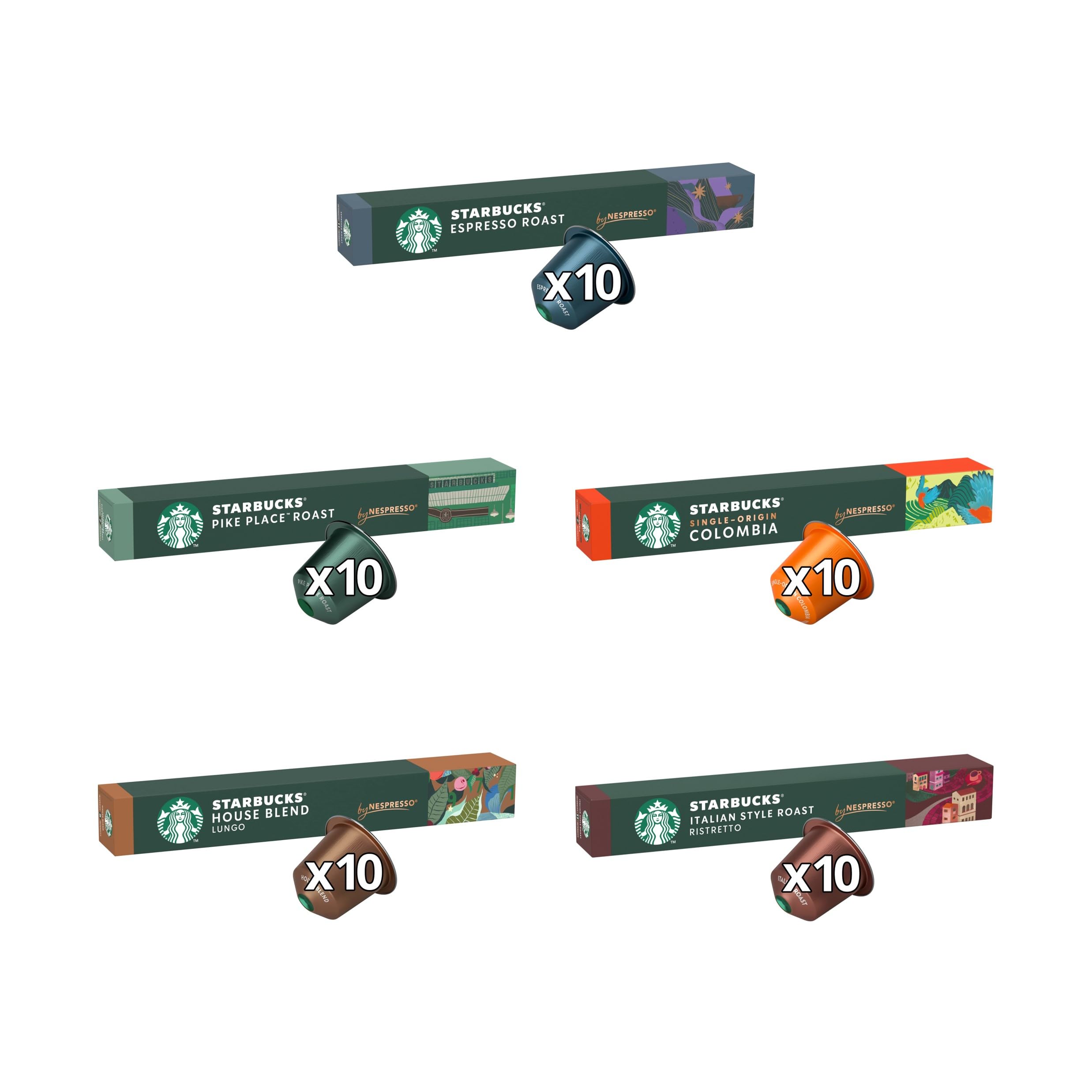 STARBUCKS Paquete Variado Espresso Roast de Nespresso, Cápsulas de Café 10 x 10 (100 Cápsulas) - Exclusivo en Amazon
