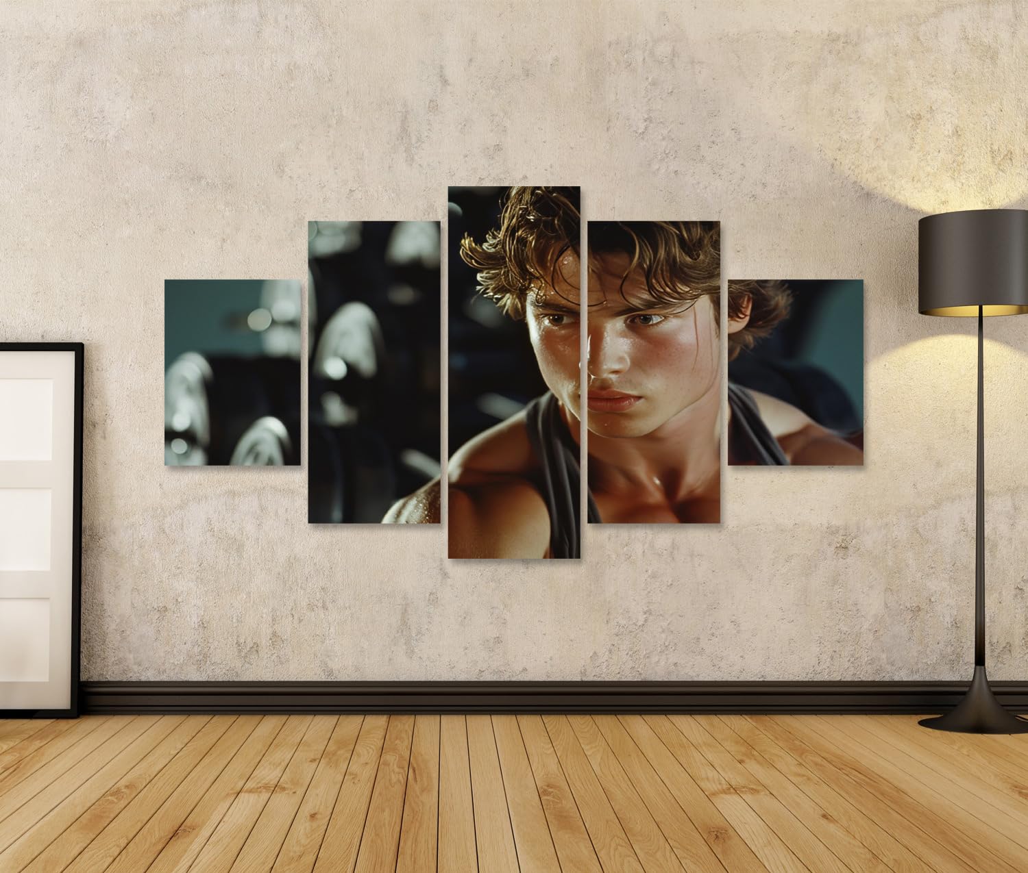 islandburner Quadro su tela Giovane atleta durante l'allenamento della forza in palestra per gli appassionati di fitness palestra Immagini murali poster