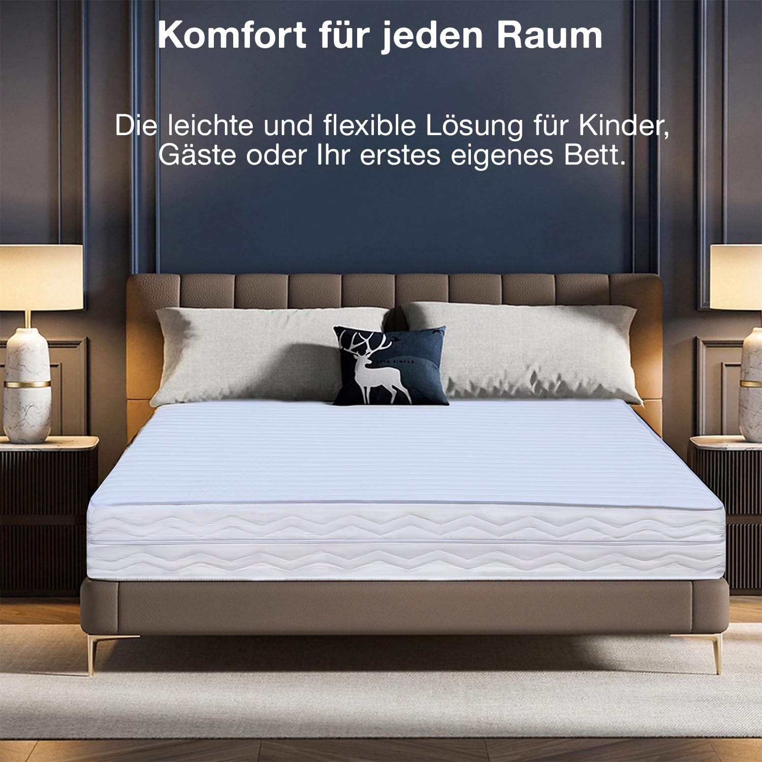Komfortschaummatratze 140x200 cm, 20 cm Höhe – Preis-Leistungs-Sieger, Wellenschnitt für sanfte Druckentlastung, Gerollt, Oeko-TEX