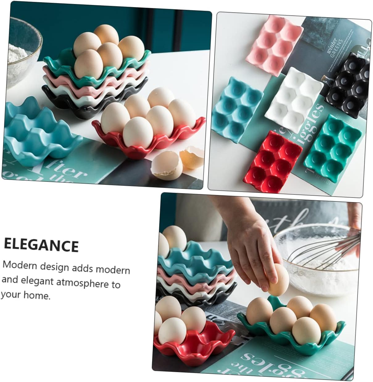 2pcs Ceramic Egg Holder 6 Grids Refrigerator Egg Storage Non-slip Elegant Kitchenware
