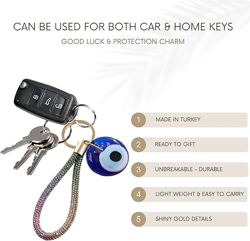 Miniatura 3 de BCS Evil Eye Keychain Bag Charm - Good Luck & Protection Amulet - Car Keyring Purse Accessories for Women