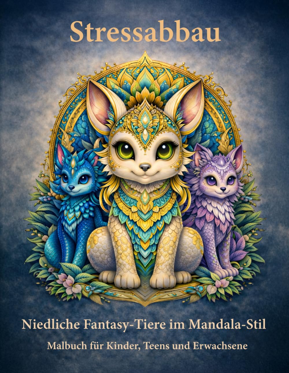 Stressabbau: Niedliche Fantasy-Tiere im Mandala-Stil (Coloring Books / Ausmalbücher - Nerina NER)