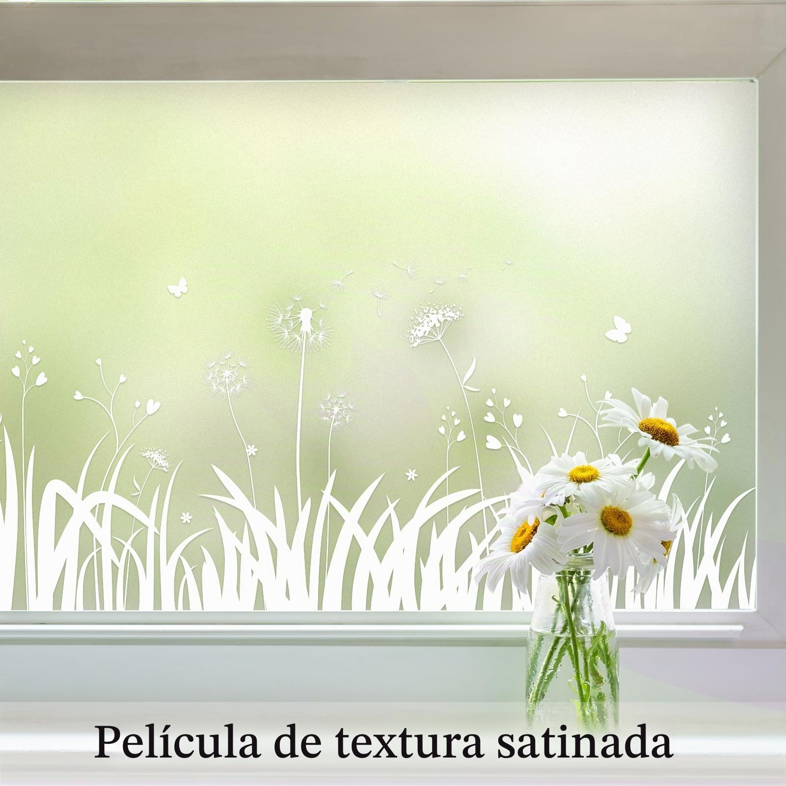 dktie Película de Privacidad de Vinilo Esmerilado para Ventana, Sin Pegamento, Extraíble, Diente de León, Mariposa, Estática para Cocina, Baño, Habitación