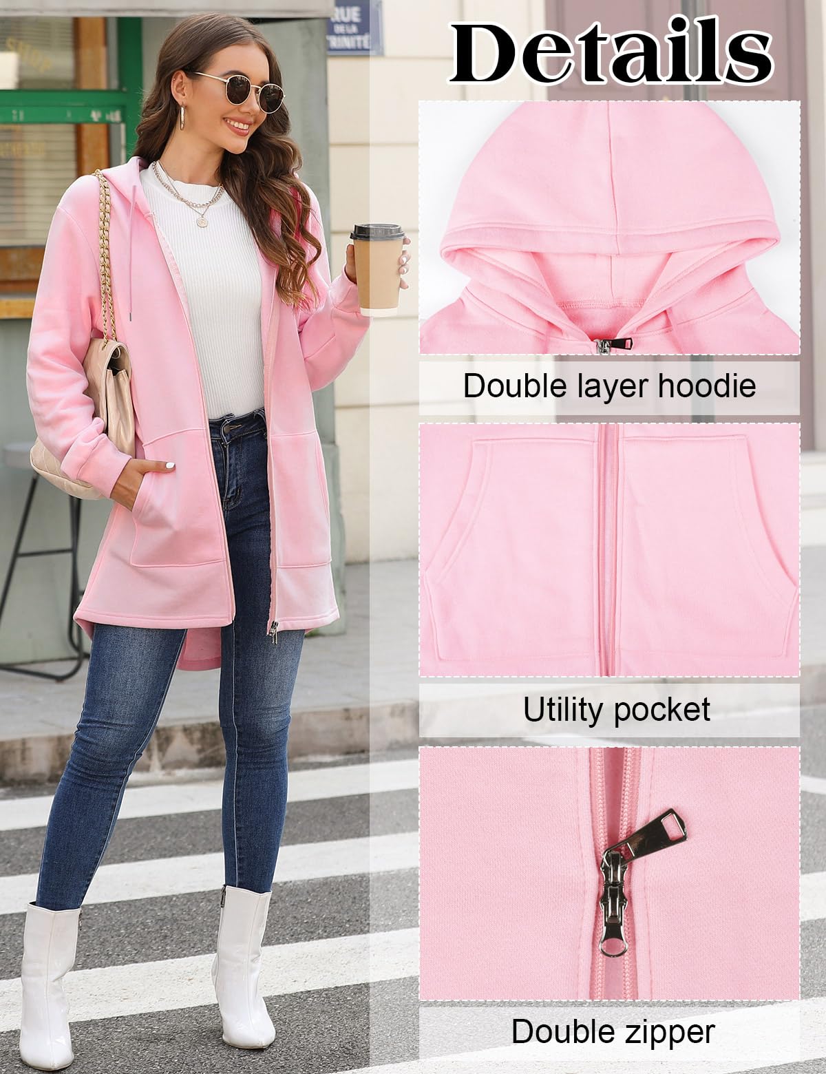 Tuopuda Donna Felpe con Cappuccio Giacca Elegante Scollo a V Top Manica Lunga Cardigan Felpe con Zip 2 Tasche Autunno Invernali Sweatshirt Cappotto Eleganti Pullover Hoodie Jumper
