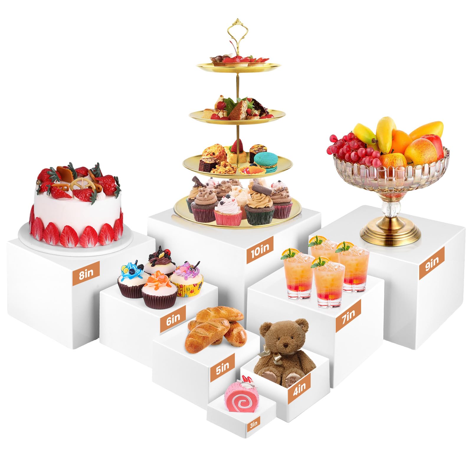 Sublimez votre buffet de mariage avec le lot de 6 rehausseurs rolu en acrylique blanc de 7,6 cm