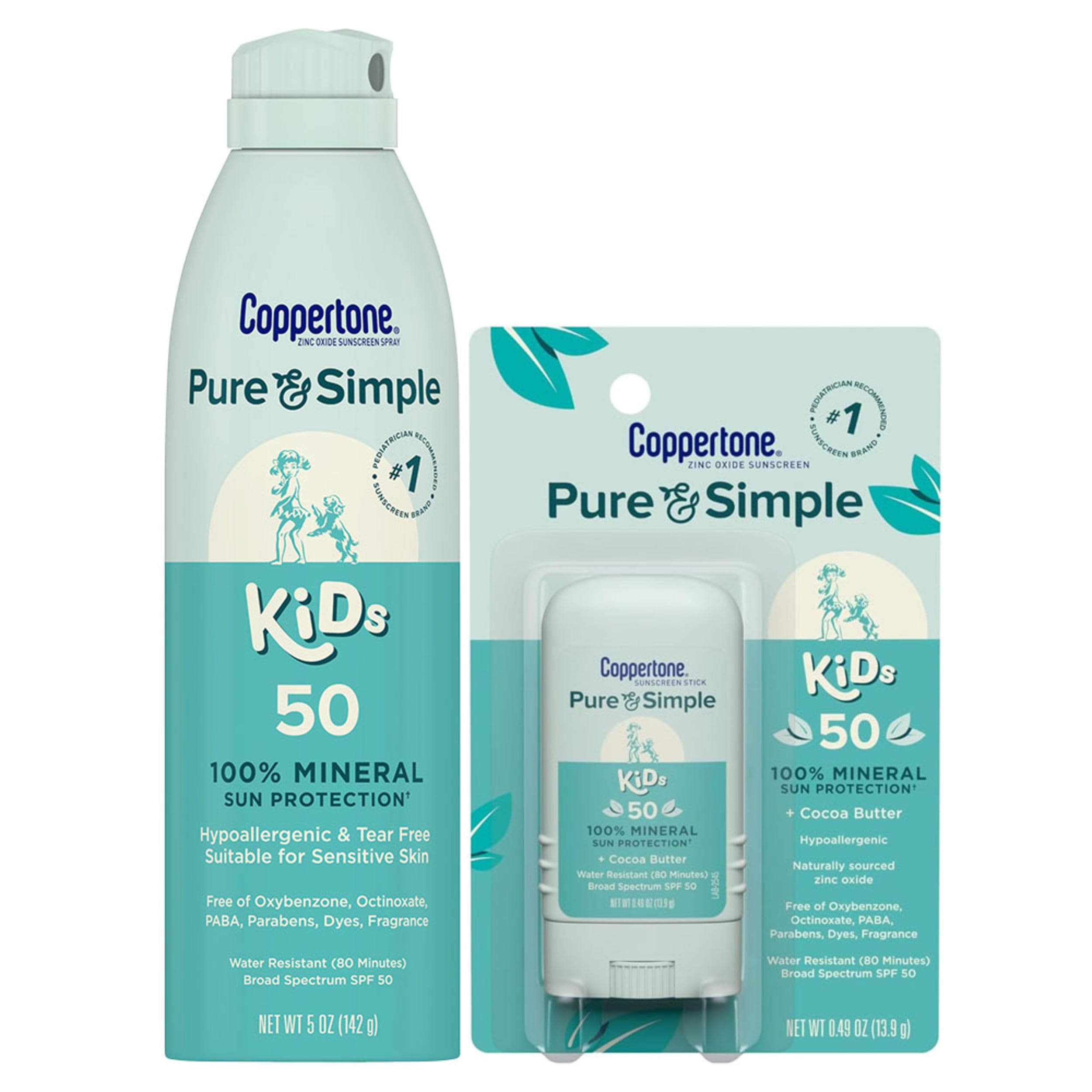 Coppertone Pure and Simple Kids Mineral Sunscreen Spray SPF 50 + Stick