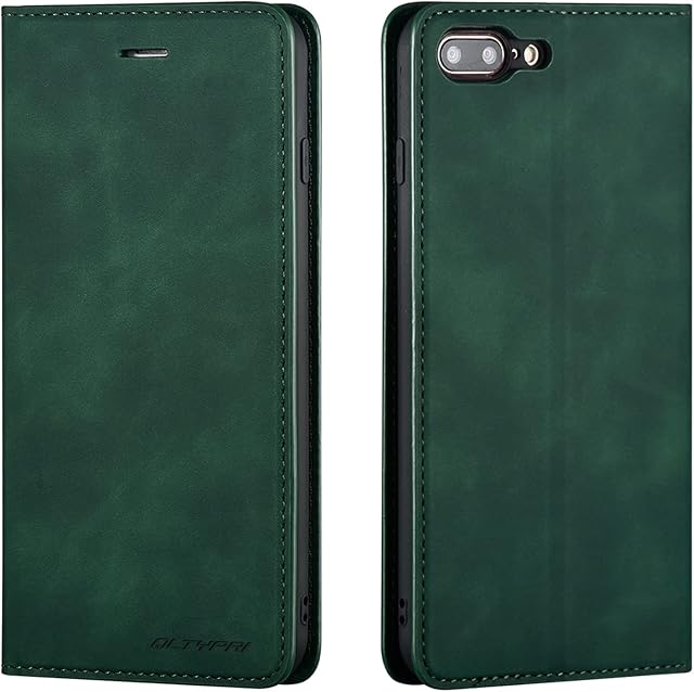 QLTYPRI Case for iPhone 7 Plus 8 Plus, Premium PU Leather Cover TPU Bumper with Card Holder Kickstand Hidden Magnetic Adsorption Flip Wallet Case Cover for iPhone 7 Plus 8 Plus - Green