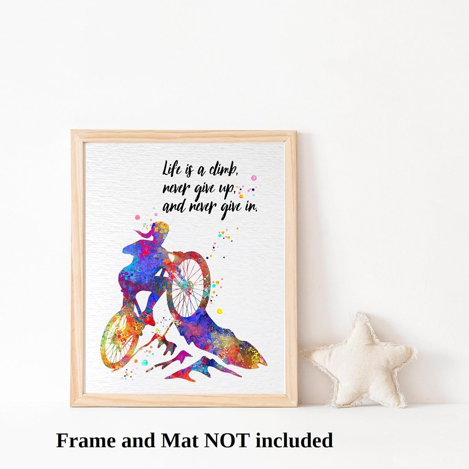 Dignovel Studios 11X14 Unframed Mountain Bike Hiking Life is A Climb Never Give Up Woman Girl Inspirational Quotes Watercolor Art Print Poster Wall Home Decor DN619