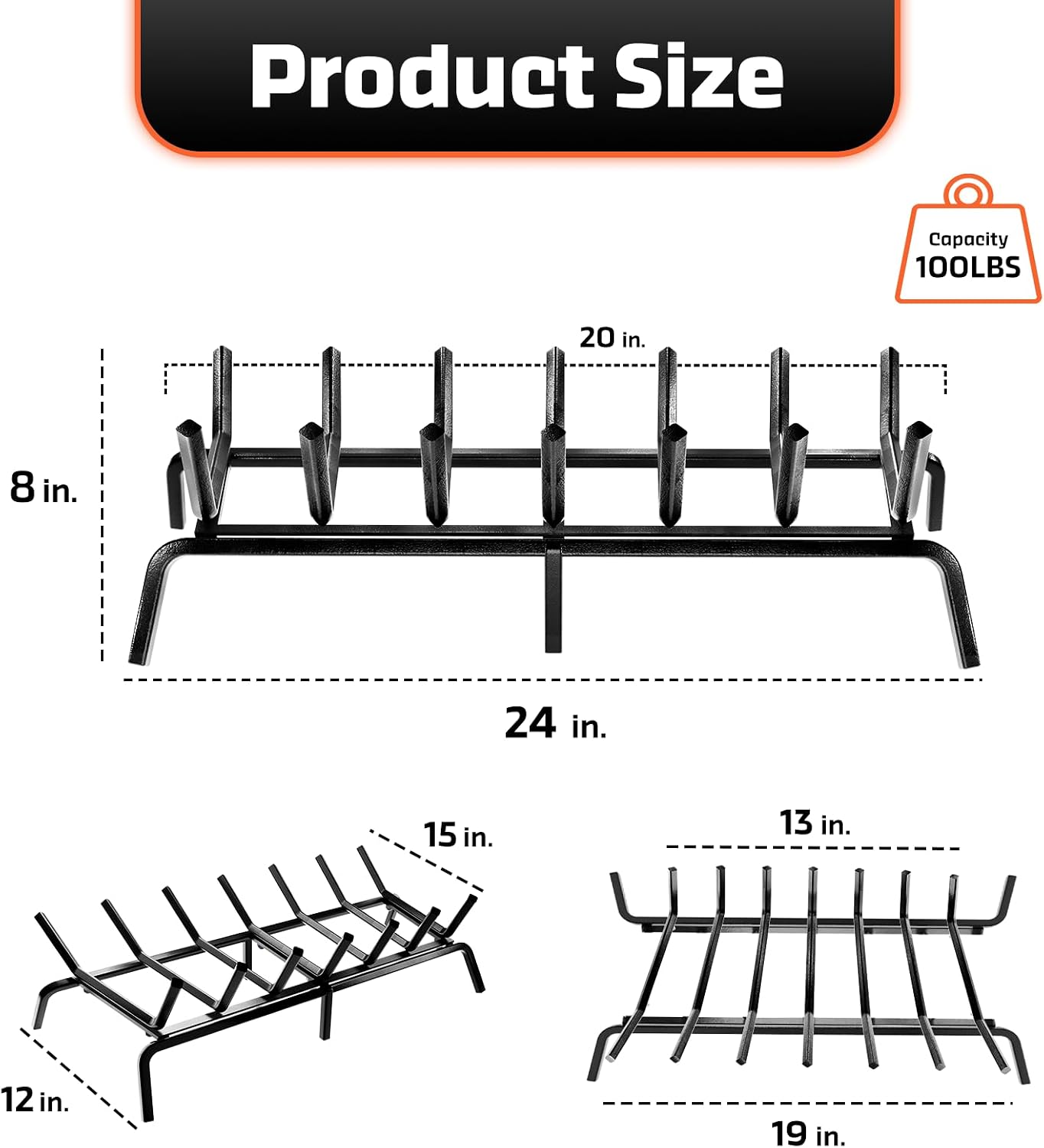 Bundle of Idzo Solid Steel Fireplace Grate 24 Inch, Upgraded Fireplace Log Grate with Extra Leg for Sturdy Stand & Better Air Flow+ Idzo 38.6 x33.25 in 2-Panel Fireplace Screen with Doors