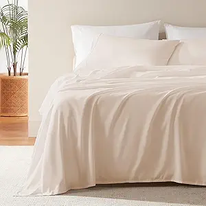 SLEEP ZONE Nanotex Super Soft Cooling Full Size Bed Sheets Set 4 Piece - Easy Care Fitted Flat Sheet & Pillowcase Sets - Wrinkle Free, Fade Resistant, Deep Pocket 16" (Beige, Full)