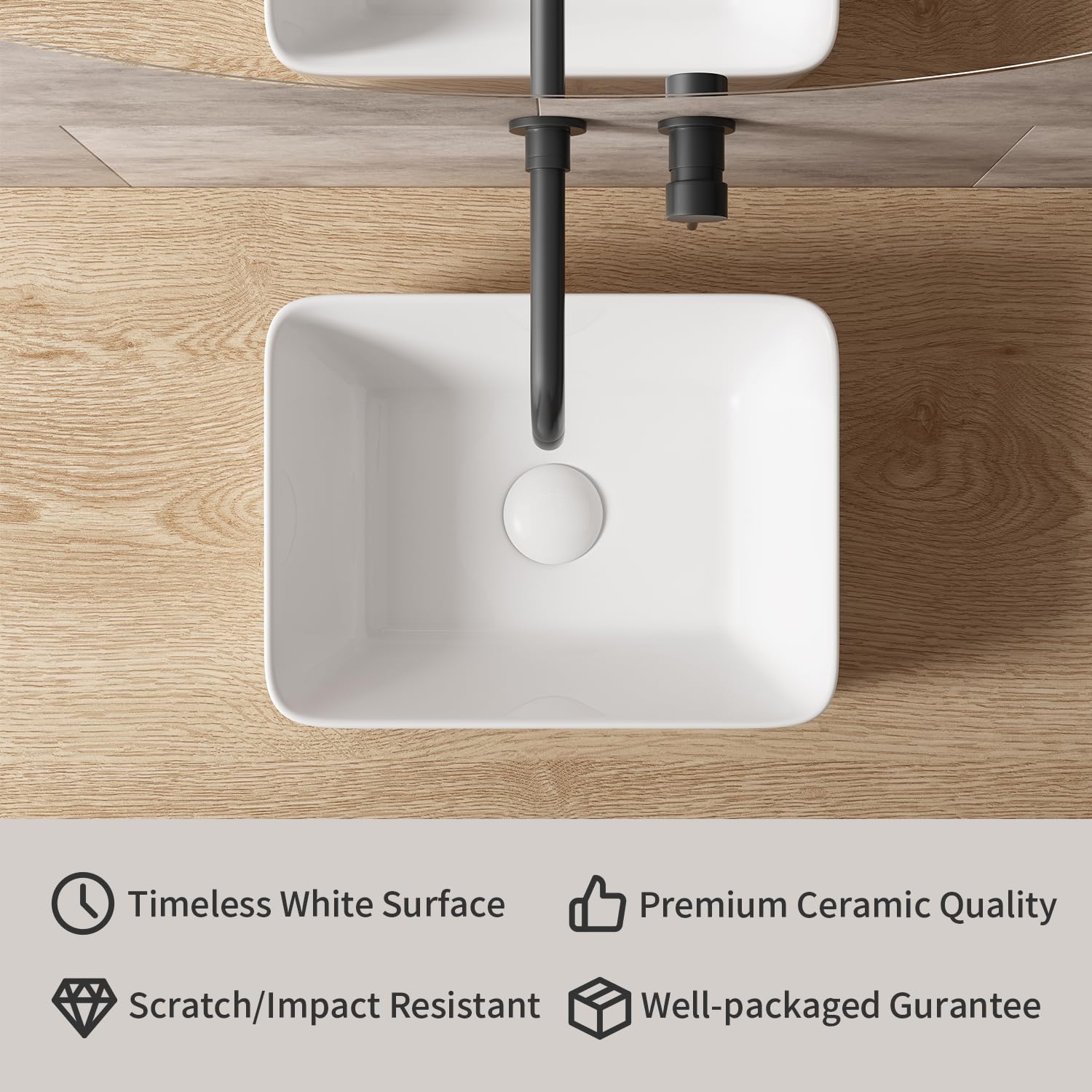 Fregaderos rectangulares de baño de 16 x 12 pulgadas, fregadero de baño pequeño, moderno y clásico de porcelana blanca, fregadero de cerámica para baños, tocadores, baños