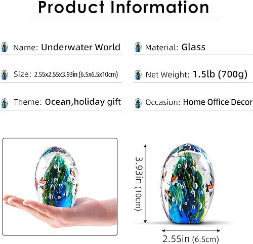 Miniatura 2 de Mundo de vidrio submarino soplado a mano, vidrio pisapapeles de oficina para escritorio, decoración del hogar coleccionable, decoración de acuario,