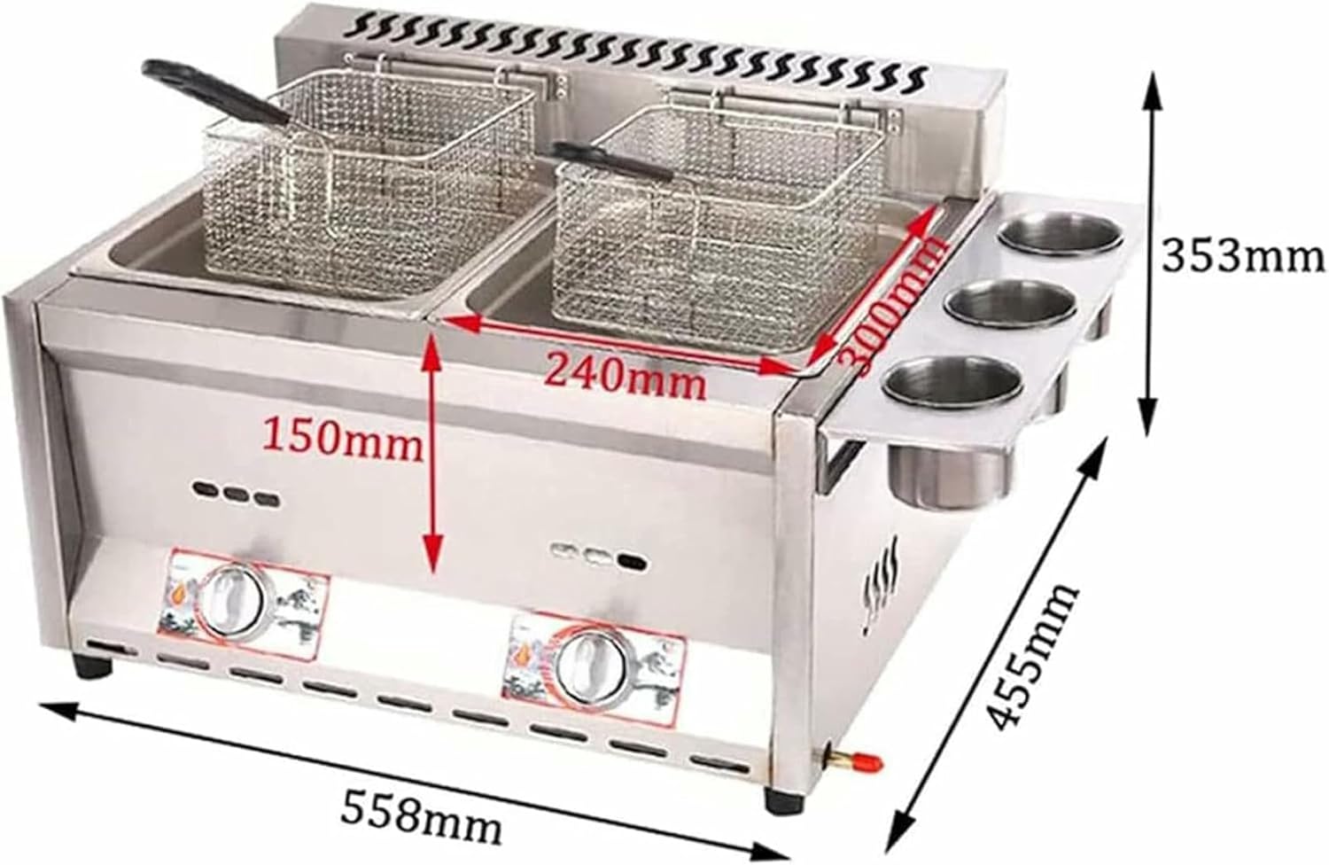 Commercial Fat Fryer Basket Commercial Deep Fat Fryer Multi-Function Gas Fryers Stainless Steel Fryer with Seasoning Trough and Frying Baskets Adjustable Firepower Large~/