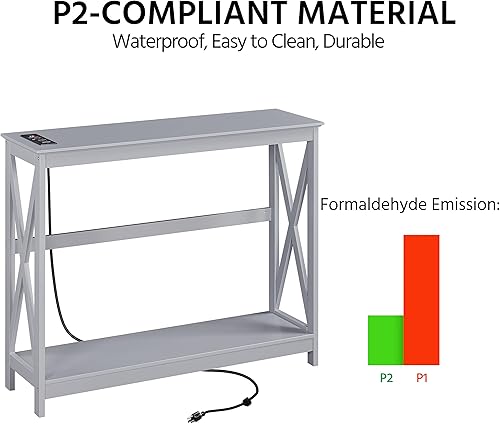Miniatura 15 de Yaheetech 2 hileras X Diseño Pasillo Grande mesa consola para entrada con estante de almacenamiento, mueble para sala de entrada (Negro) Negro