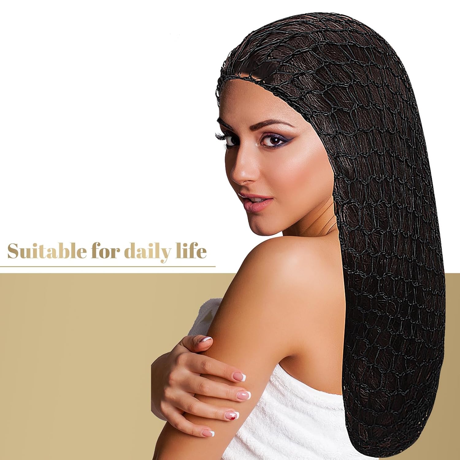 5 Pcs Snoods for Women Hair, Extra Large Hair Nets Mesh Hair Net Crochet Mesh Sleep Bonnet Length Rayon Mesh Wrap for Curly Hair