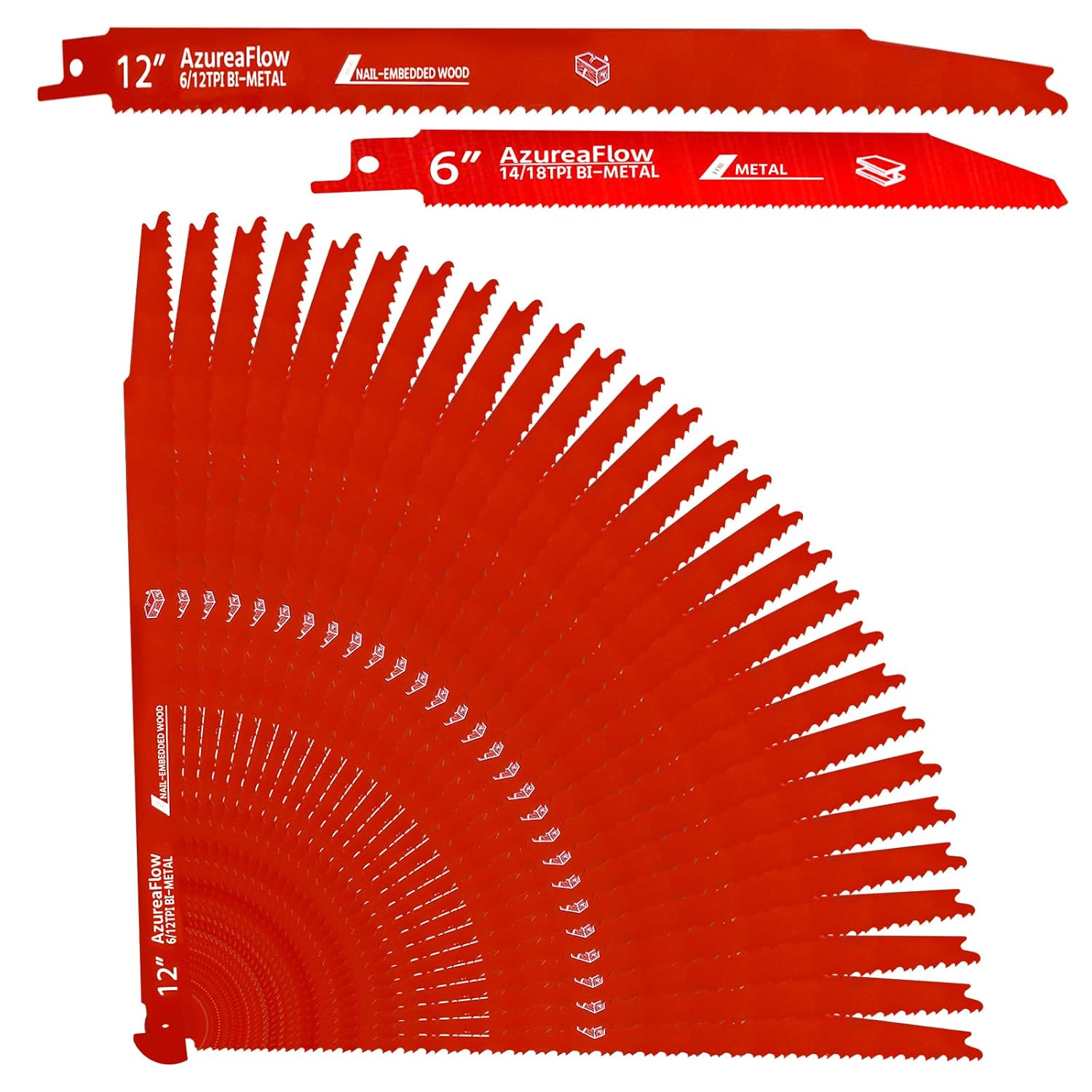 𝑵𝒆𝒘 25 Pack 9 Inch 6/12 TPI Reciprocating Saw Blades, 0.05in Thickened Bi-Metal Saw Blade for Wood Nail-Embedded Wood Cutting, Saw Blades Metal with 1 Pack 6in 14/18 TPI Blade