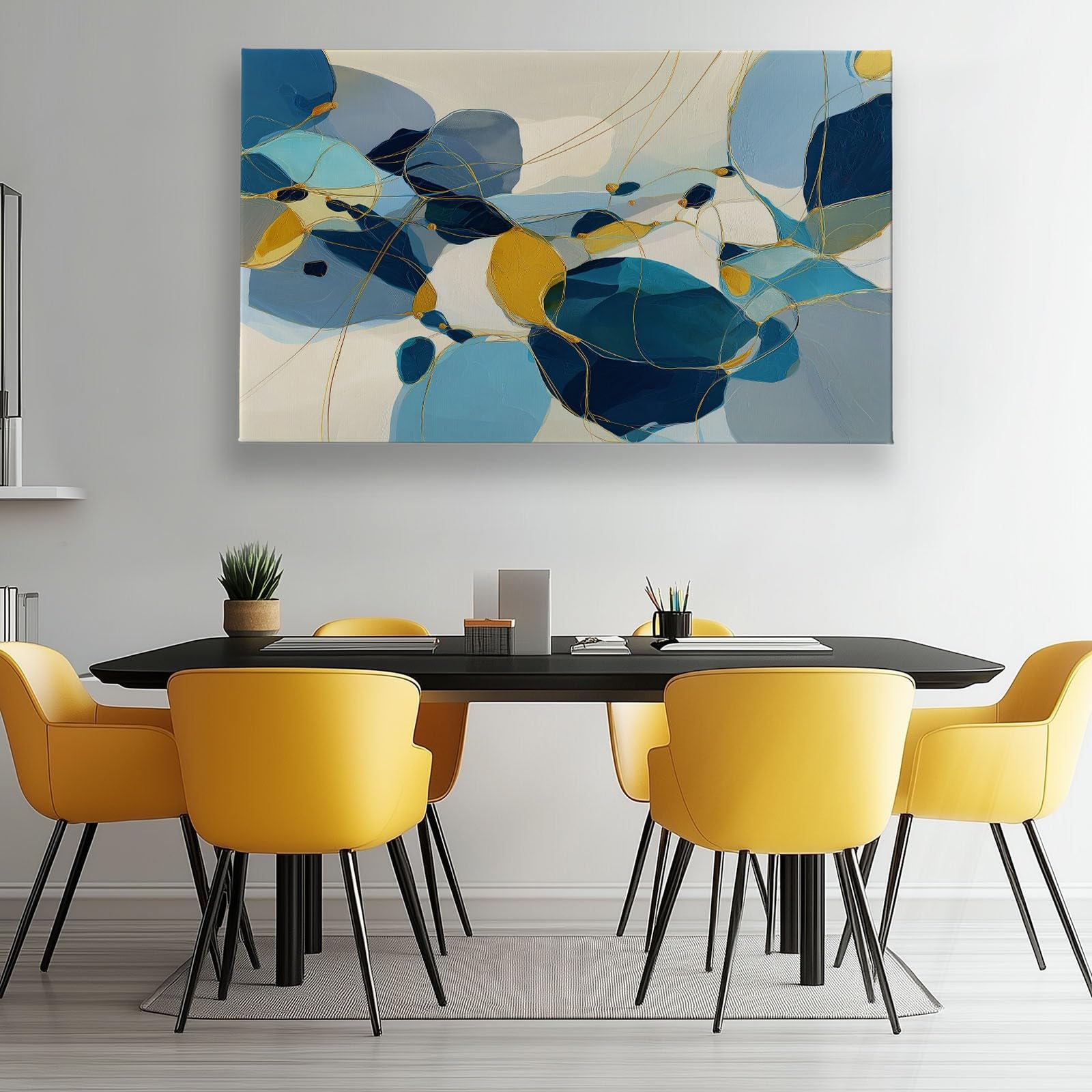 Abstrakt Geometrisch Farbflächen Streifen Modernes Leinwandbild 120L x 60B cm mit Rahmen, Zeitgenössisch XXL Wanddeko für Wohnzimmer Geschenk Idee Einzug - Hochwertiger Kunstdruck auf Holzrahmen