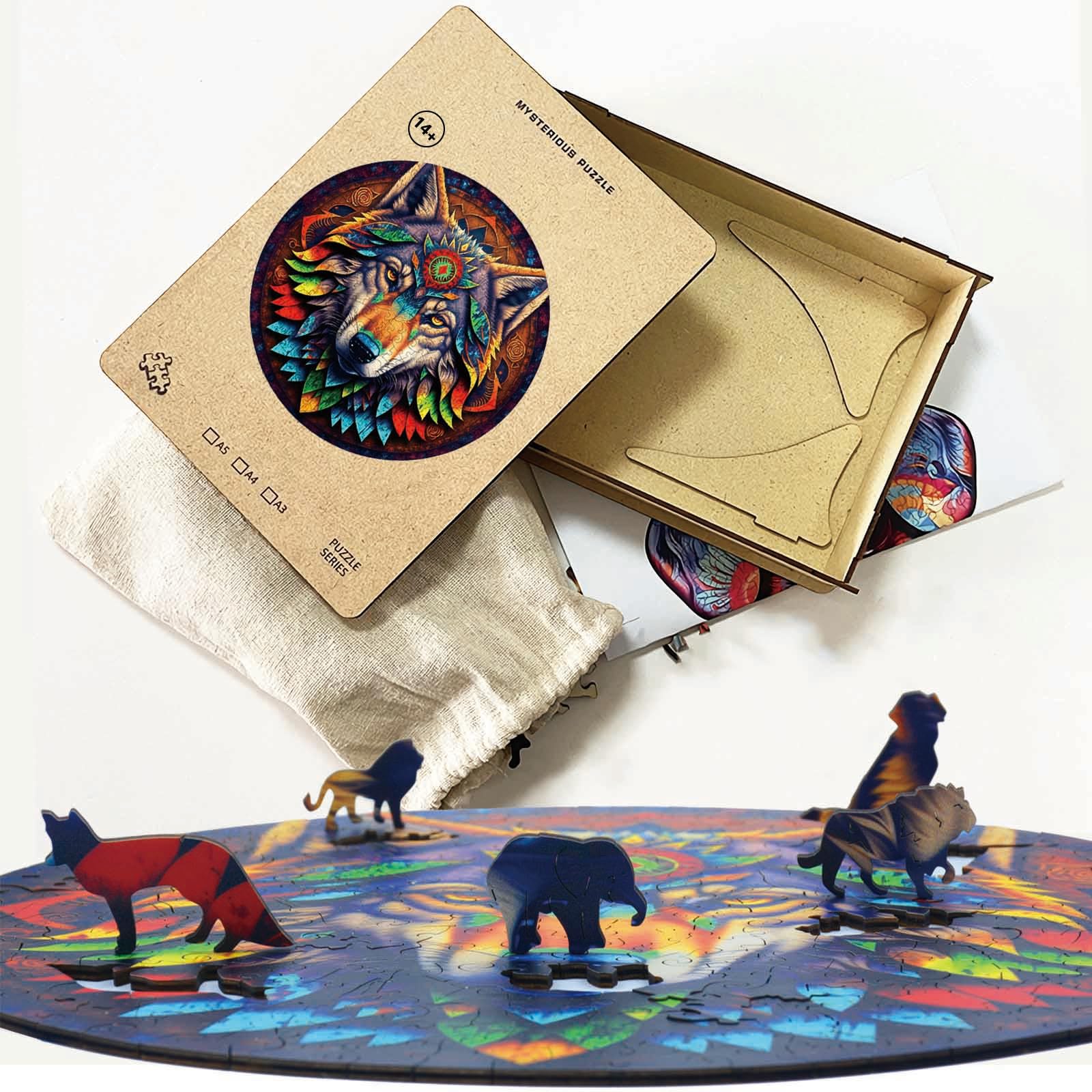 Puzzle Legno per Adulti, Puzzle in Legno del Lupo, 35 x 35 cm, 220 Pezzi, Puzzle di Forma Irregolare, Wooden Puzzle, Puzzle di Animali con Scatola Regalo in Legno