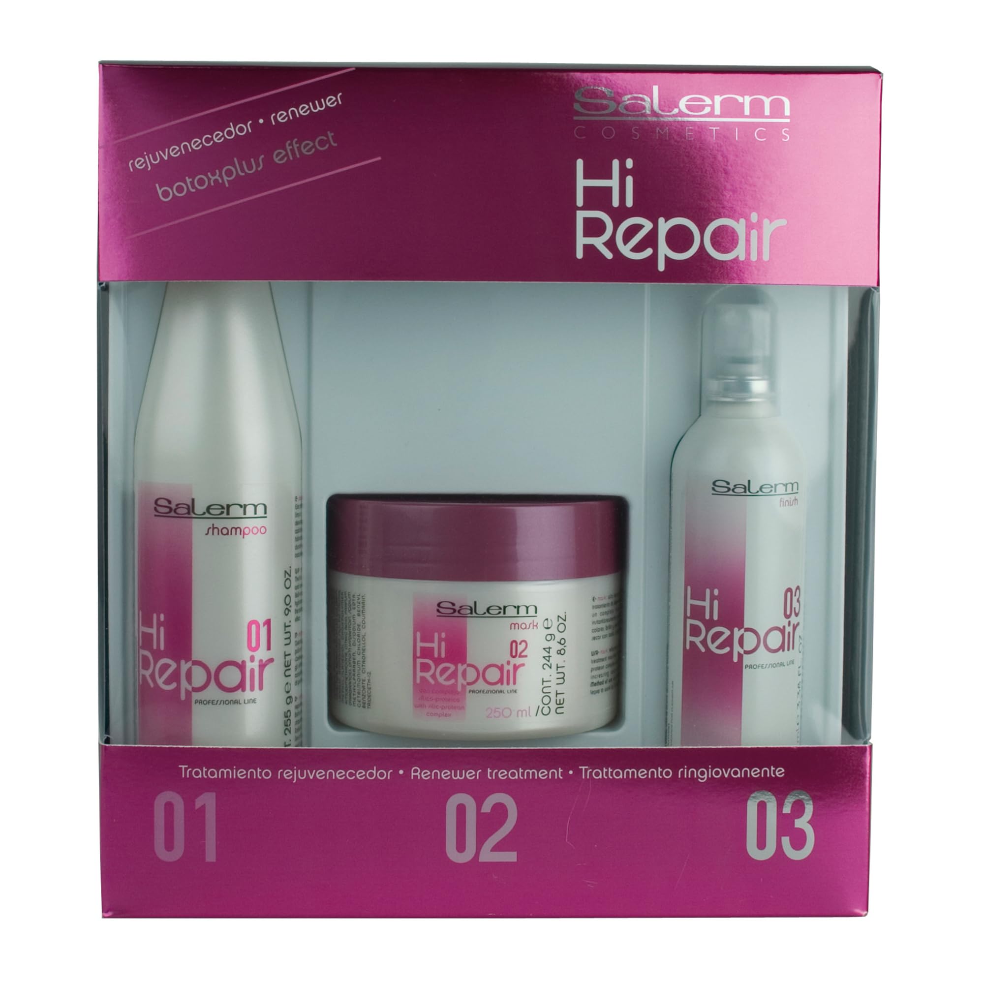 Salerm Cosmetics Hi-Repair Treatment, Pack of 3 x 200 ml, Total: 600 ml, Rejuvenates, Improves Hair Health and Strength