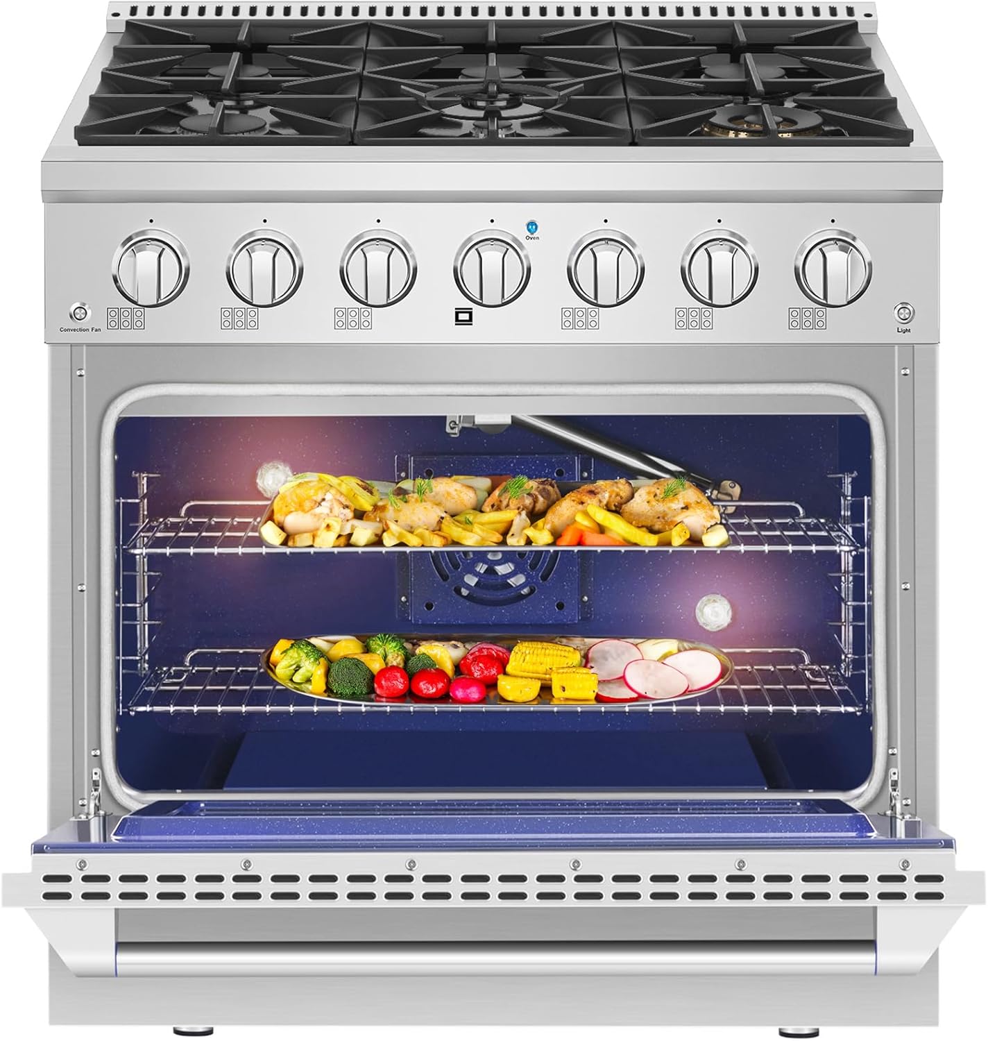 Empava Freestanding & Slide-In Gas Range, 5.2 cu. ft. Single Oven with 6 Sealed Ultra High-Low Burners, Heavy Duty Grates in Stainless Steel, 36 Inch