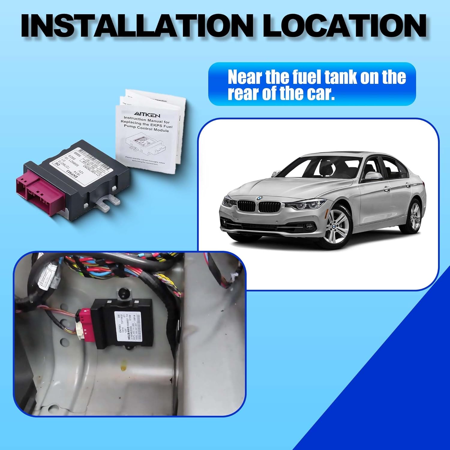 AITKEN Fuel Pump Control Module EKPM3 (No Coding Required) for BMW 1, 2, 3, 4, 5 Series (328I 335I 428I 435I 528I 530I), X3, X4, X5, X6, Z4 – Replaces 16147276073, 16147229173.