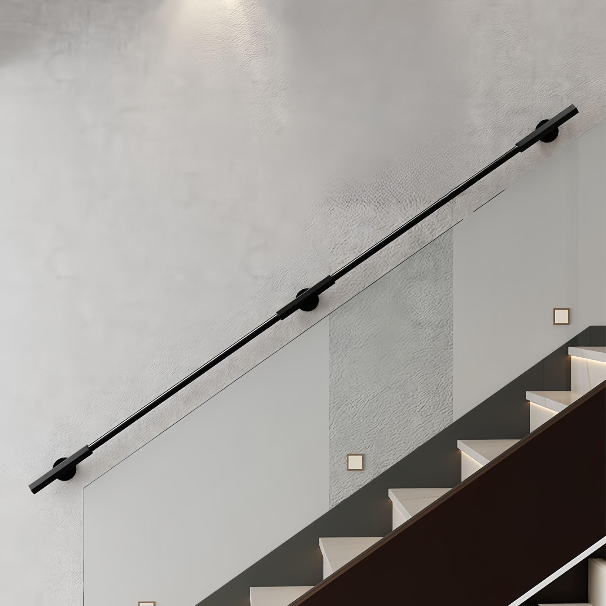 Yacoxe Black Staircase Banister,Stairs Handrail,Handrail Support Kit Grab Bar,Hand Railing Wrought Iron Pipe For Indoor And Outdoor Wall Mounted, Staircase Rails Banister Support，For Indoor & Outdoor(,280Cm)