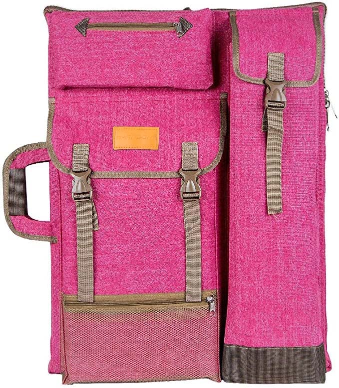 Transon Art Portfolio Case Artist Backpack Canvas Bag Large 26” x 19.5” Magenta Color