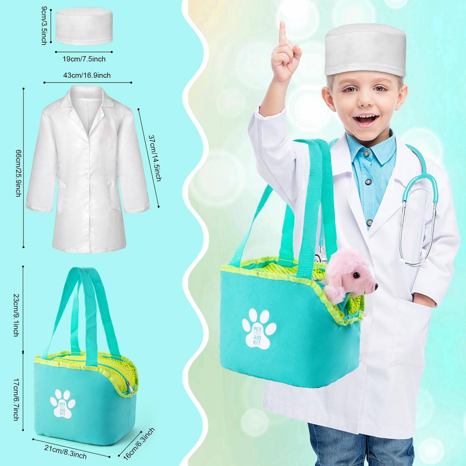 Sundaymot Maletin Medicos Juguete, Maletin Veterinaria Juguete con Real Estetoscopio, Termómetro, Maletín de Médico Portátil, Juguetes de Madera Adecuado Juego de Roles Juguetes niñas y niños 3 años