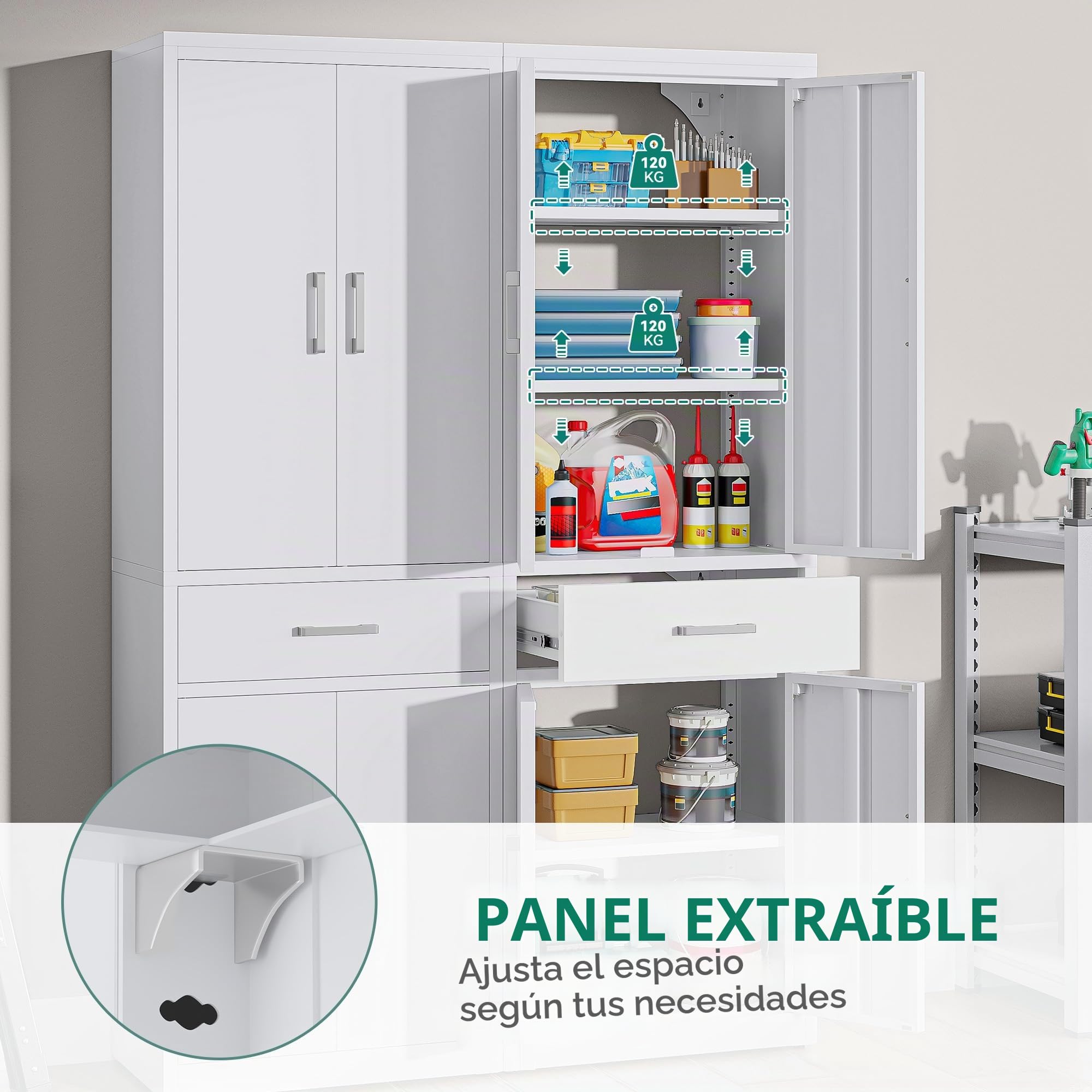 YITAHOME Armario archivador con Cerradura con 3 estantes Ajustables para Oficina, Cocina, Garaje, 180 x 60 x 34D, Color Blanco
