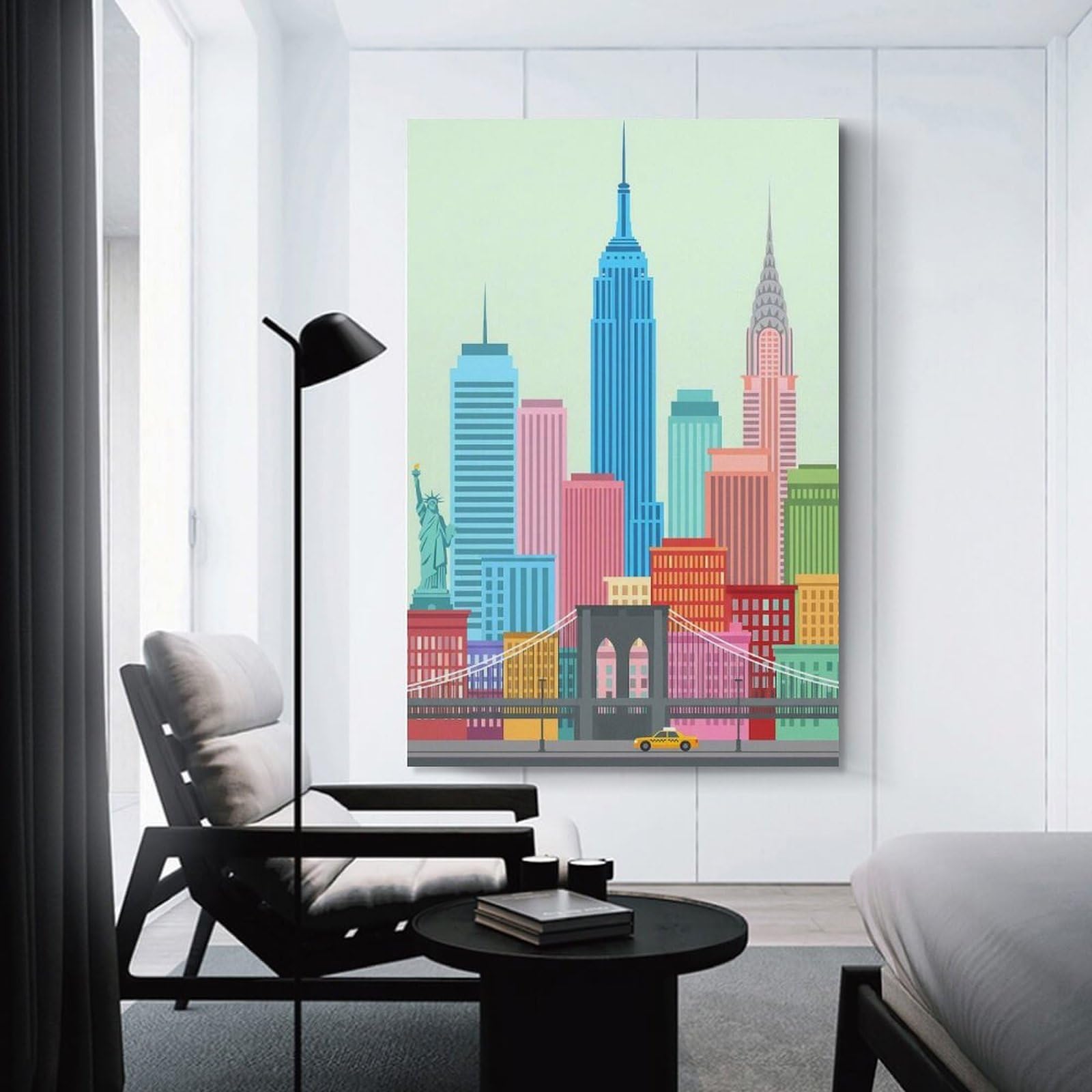 Junmoney Unframe-Style-8 New York City Skyline (2) Wall Picture Print, 24X36inch(60X90cm), For New Homes, Bedrooms Or Workspaces, Thoughtful Wall Decor For Art Lovers