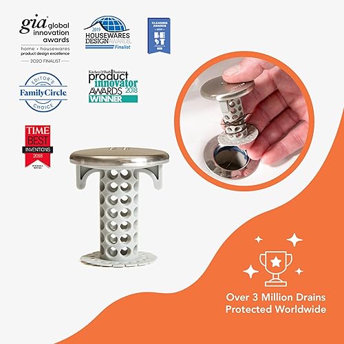 Miniatura 4 de SinkShroom Protector Revolucionario de Drenaje para Lavabo de Baño Atrapapelos, Filtro, Capturador, Edición Níquel