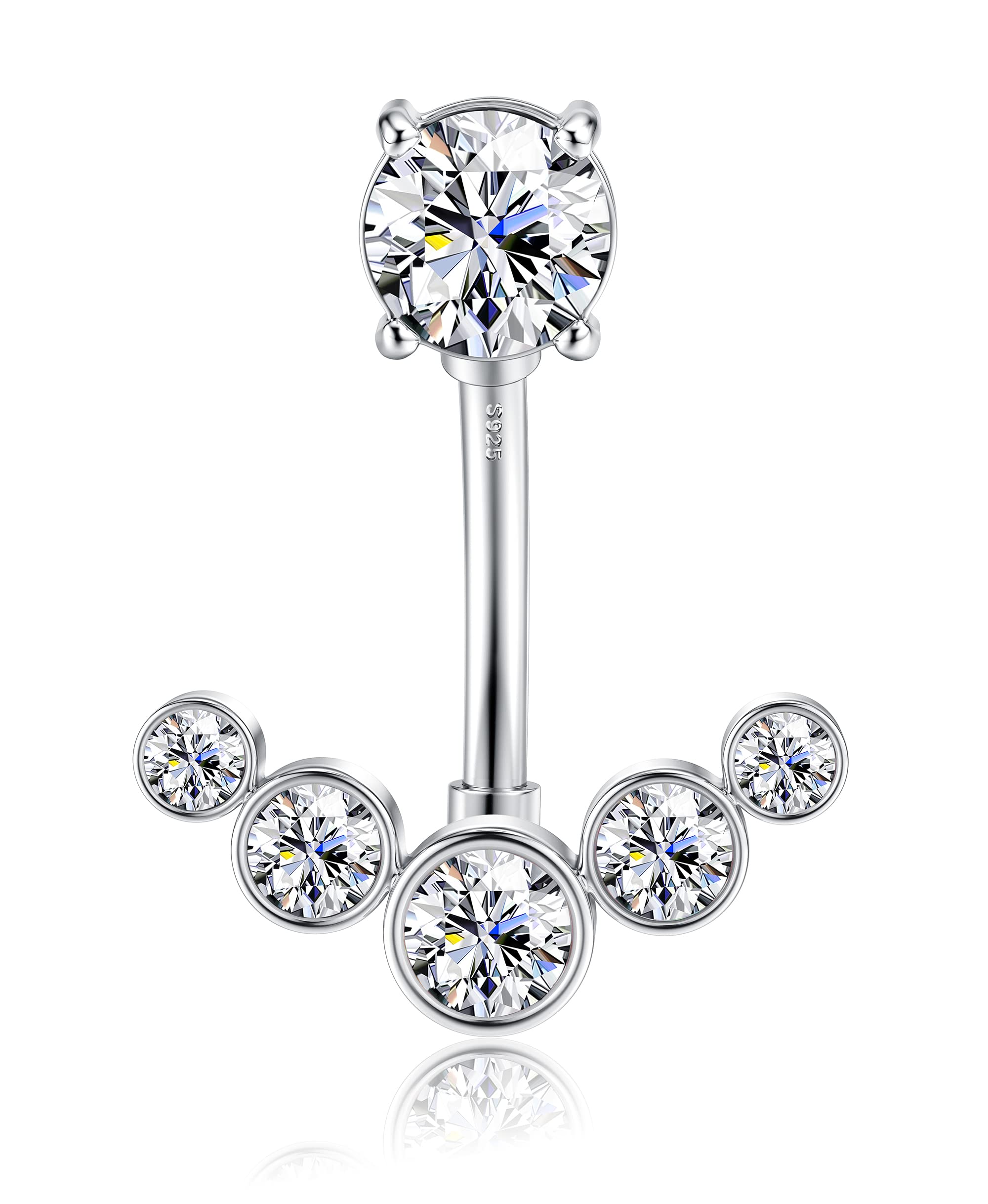 Sllaiss Piercing para ombligo de plata 925, 14G, redondo, circonita, ópalo, ombligo, joya de oro blanco