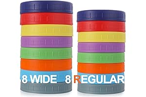 16 Pack Plastic Mason Jar Lids: Wide & Regular Mouth Colored Storage Caps