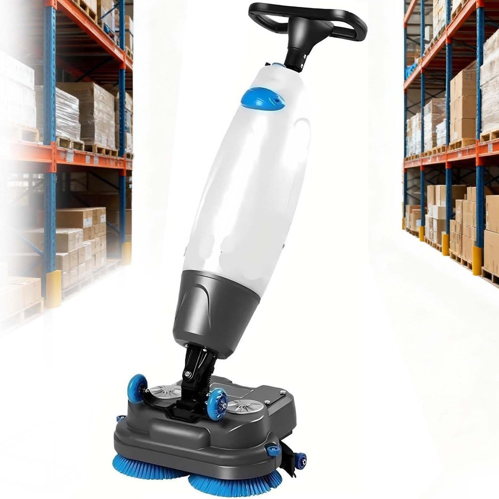 Drmoxin White Walk Behind Floor Scrubber Dryer, Portable Commercial Scrubber, Cordless, 2 Adjustable Brushes, For Efficient Cleaning In Supermarkets And Large Spaces