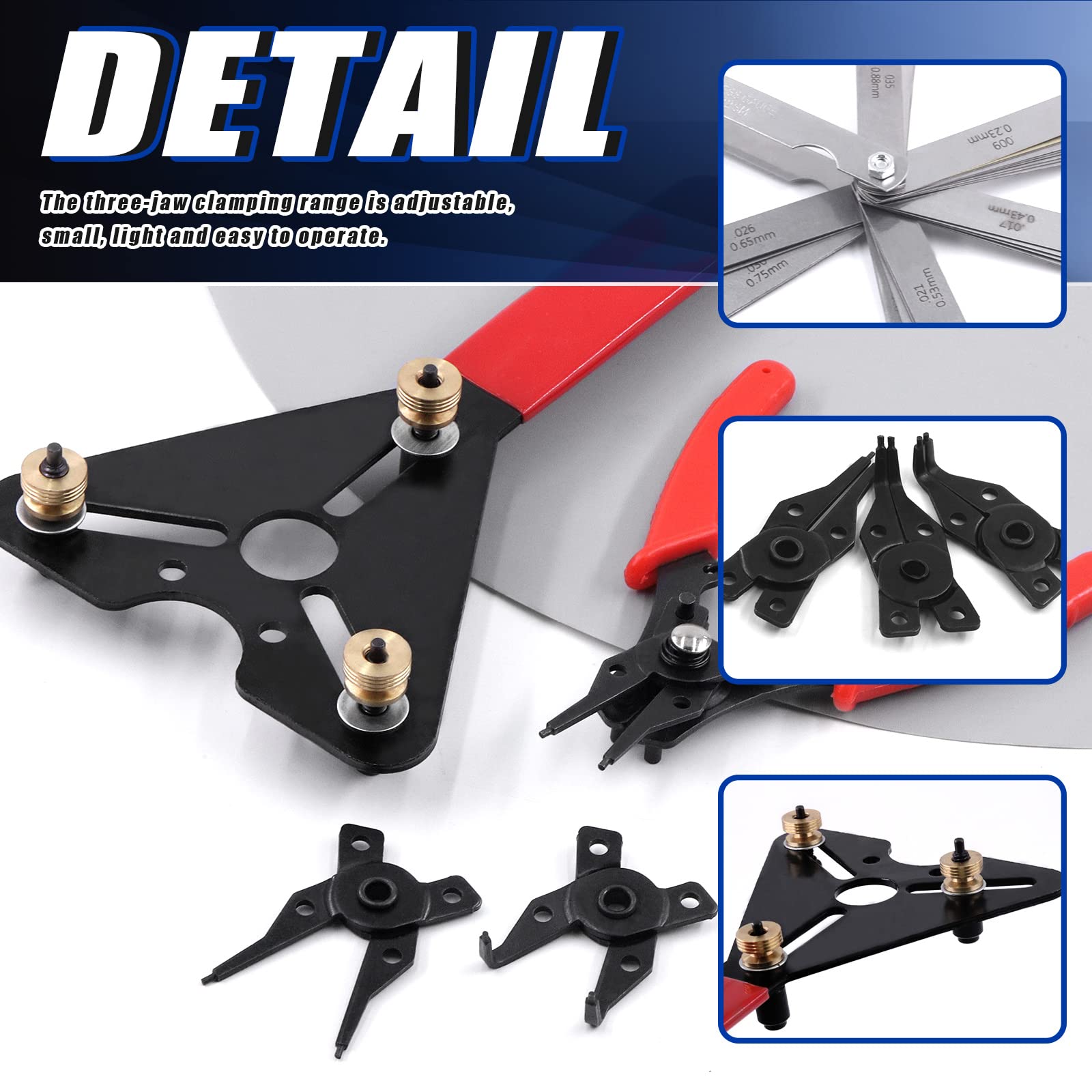 Glarks 3Pcs AC Clutch Holding Tool Adjustable Clutch Holder and 4 in 1 Snap Ring Pliers with Feeler Gauge Assortment Kit Compatible with Domestic and Import Vehicle AC Compressors - Image 4